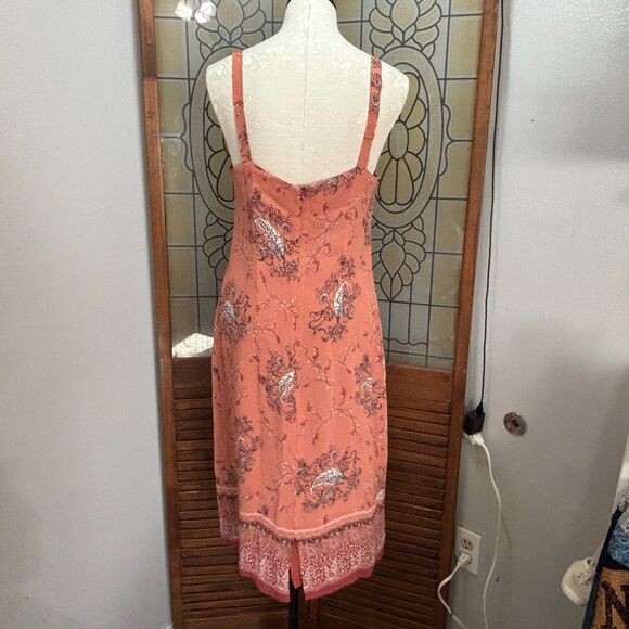 J. Jill Dress Peach Floral Lined Chiffon Mini Slip Sleeveless Boho Size 14 Tall - Picture 3 of 11